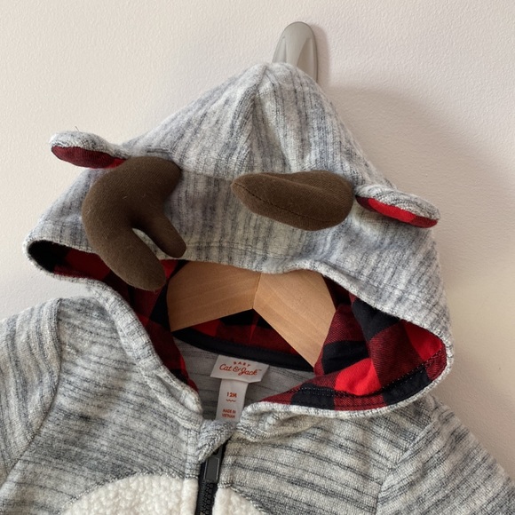 Cat & Jack heather grey reindeer one piece 12m nwt - Picture 2 of 6